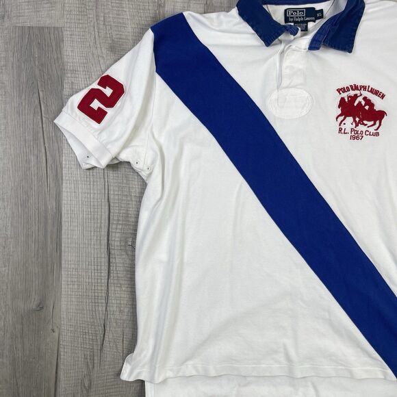 Vtg Polo Ralph Lauren Mens XL Polo Club #2 Big Pony Stripe Embroidered P - Picture 2 of 9